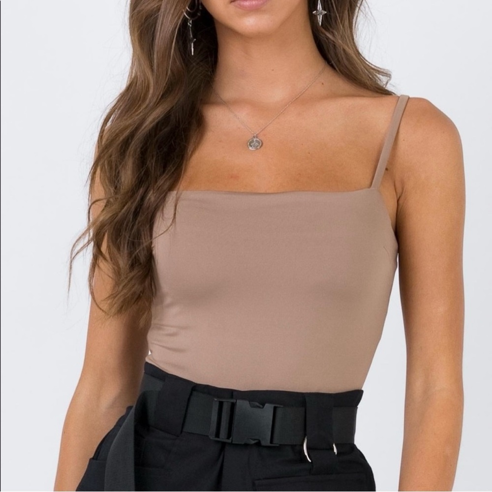 Princess Polly Zola Bodysuit Brown/Tan Neutral Minimalist Square Neck Size 0